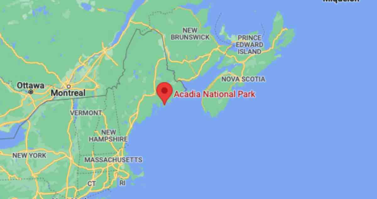 google map with a pin at the location of Acadia Park 